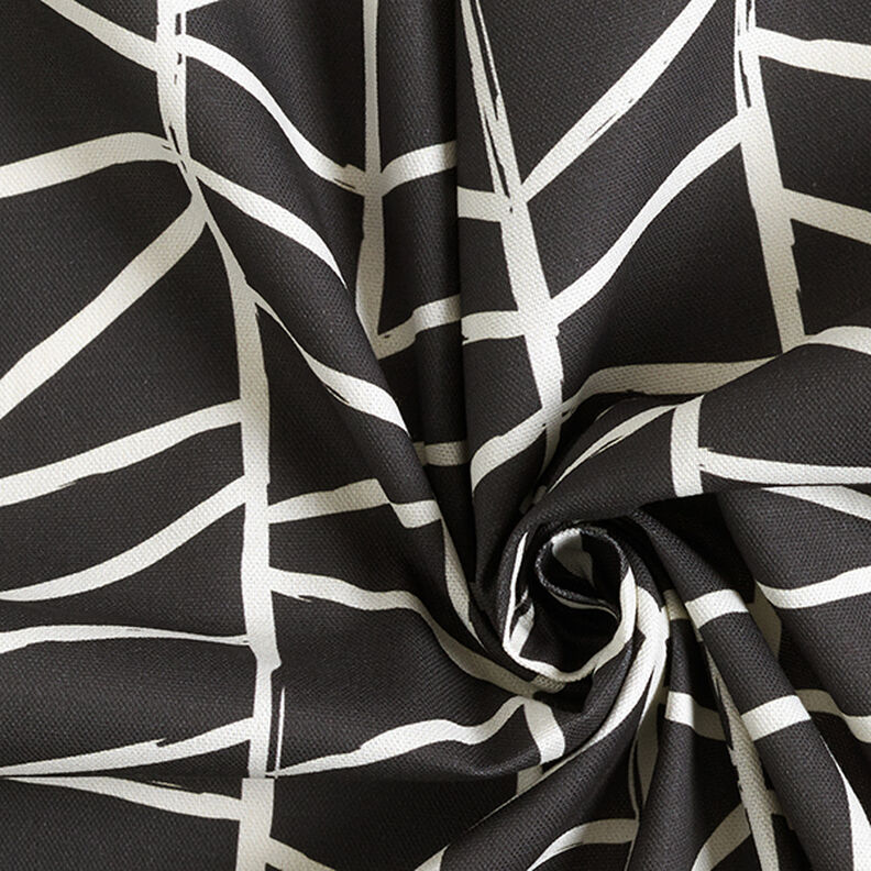 Dekorationstyg Halvpanama abstrakta linjer – elfenbensvit/svart,  image number 3