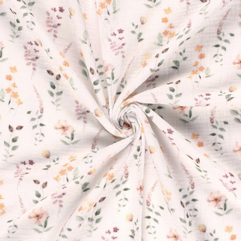 Muslin/Dubbel-krinkelväv vild äng Digitaltryck – vit,  image number 3