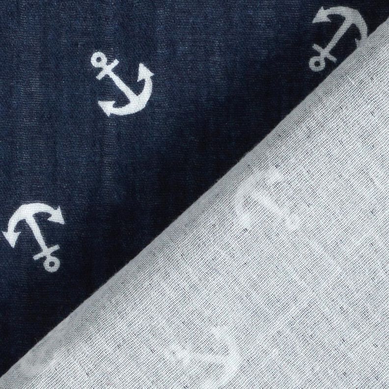 Muslin/Dubbel-krinkelväv Ankare – marinblått/vit, image number 4