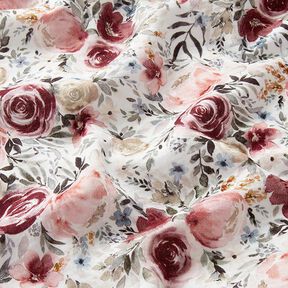 Muslin/Dubbel-krinkelväv akvarell rosor Digitaltryck – vit, 