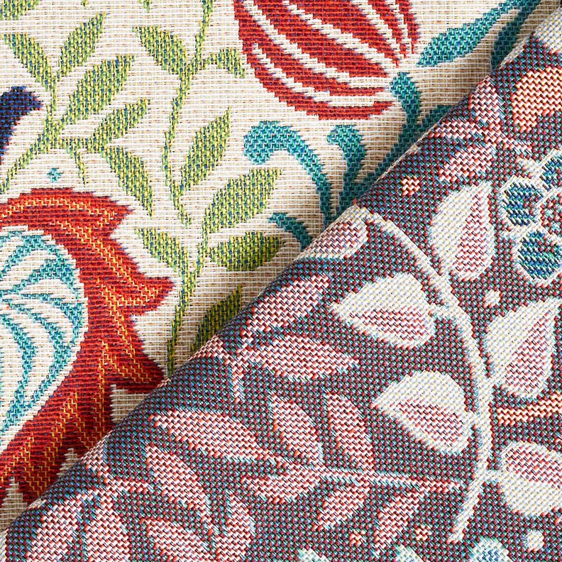 Dekorationstyg Gobeläng symmetriska rankor – ljusbeige/turkos, image number 4