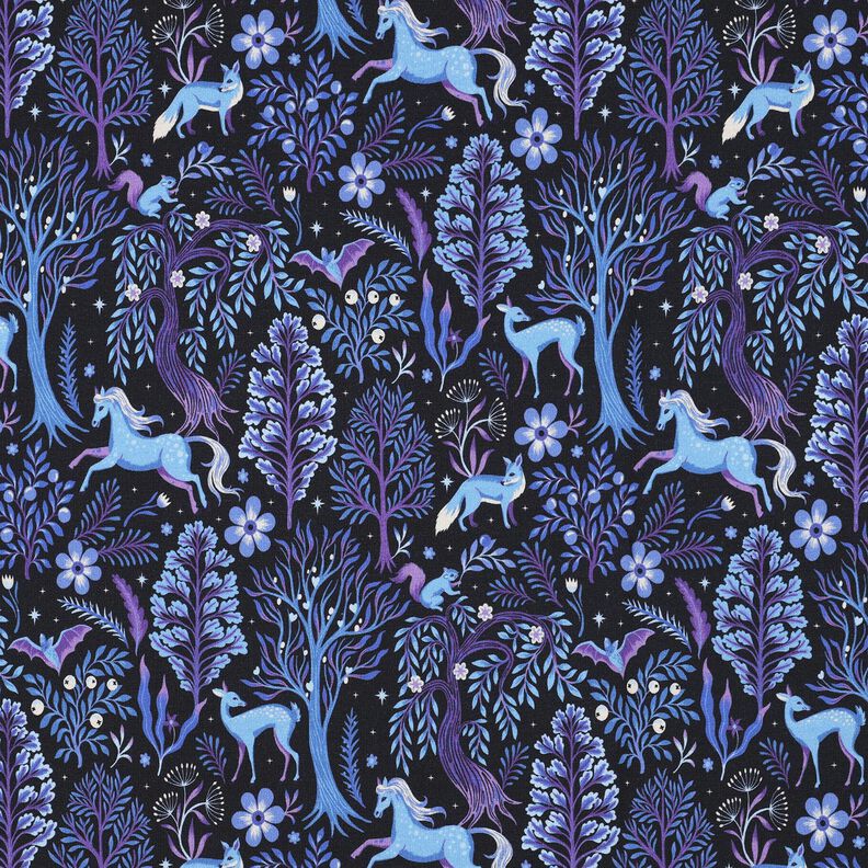 French Terry Sommarsweat sagoskog Digitaltryck | Poppy Fabrics – svartblå/rödlila,  image number 1