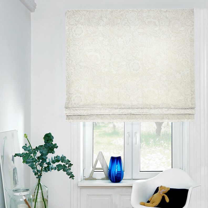 Dekorationstyg Halvpanama Blommig paisley – natur/vit,  image number 6