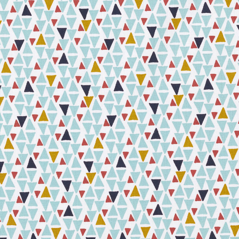 Bomullstyg Kretong Trianglar mini – aquablått/vit,  image number 1