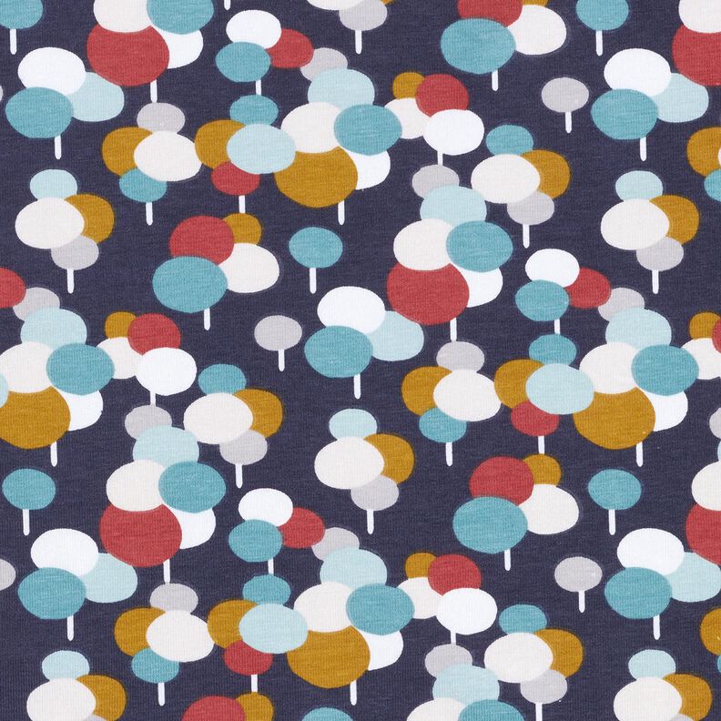 Bomullsjersey Prickade träd – nattblå,  image number 1