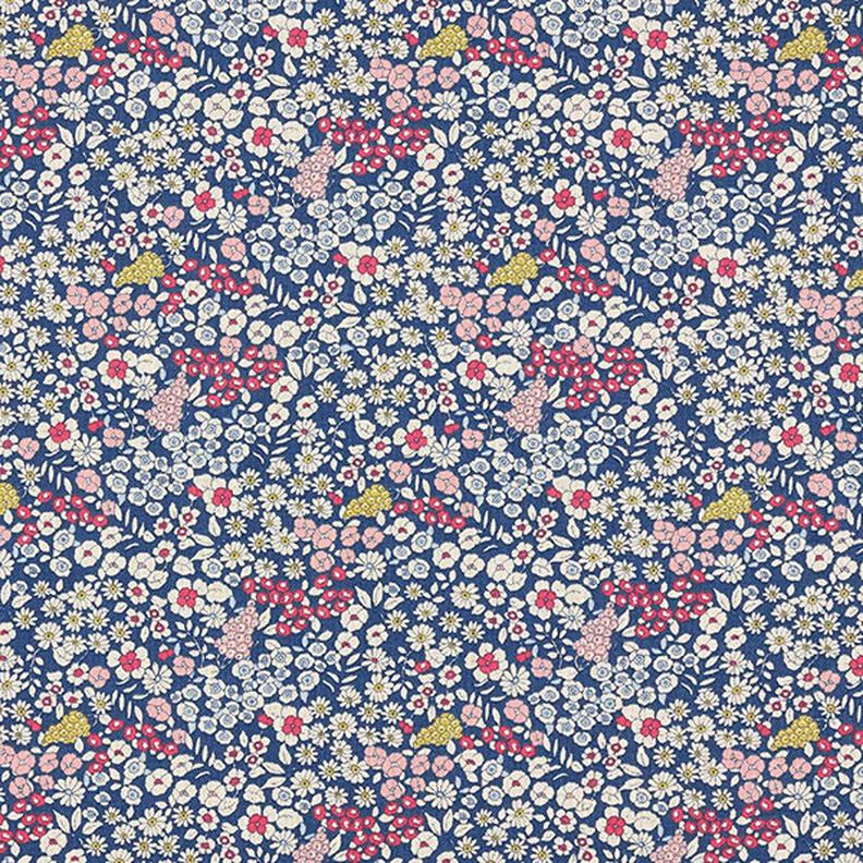 Dekorationstyg Halvpanama Små blommor – marinblått,  image number 1