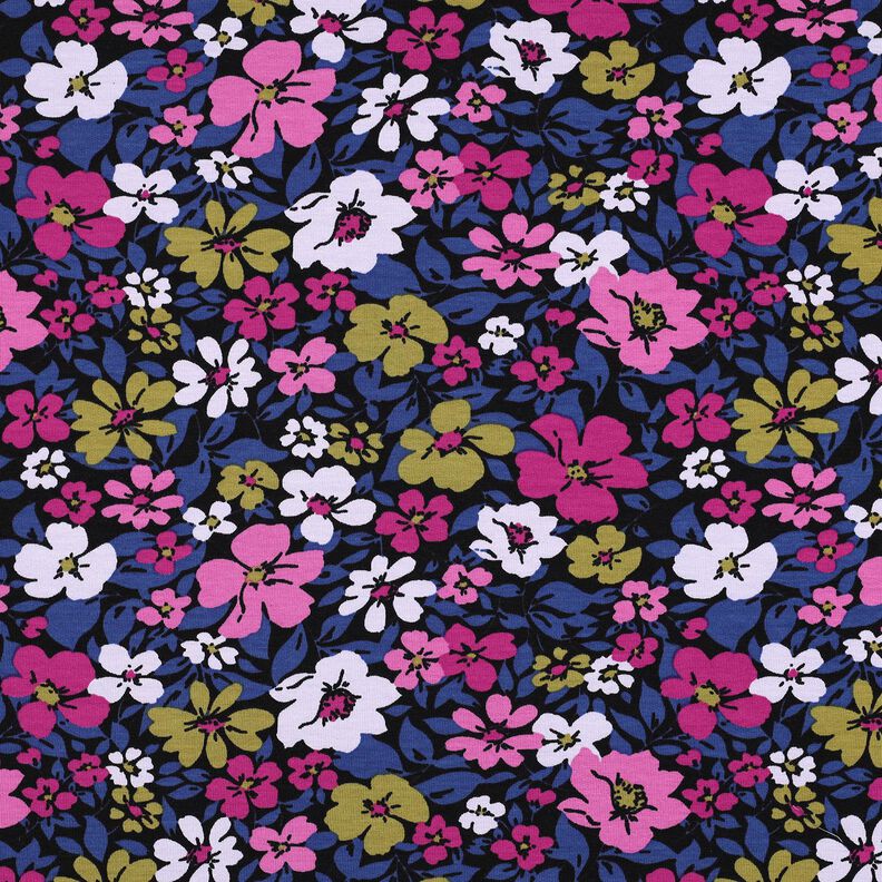 French Terry Sommarsweat blommor – svart/indigo,  image number 1
