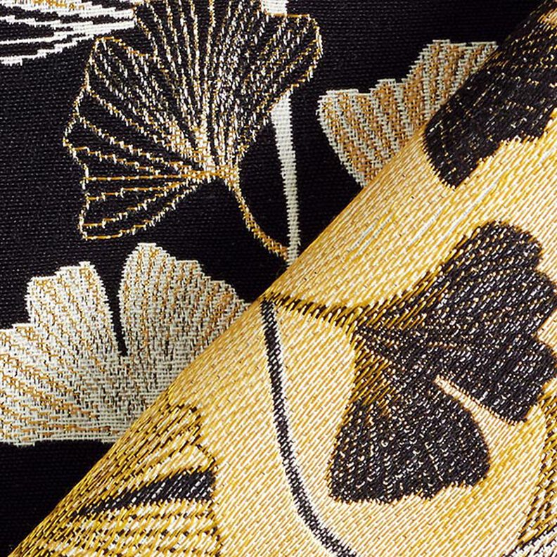 Dekorationstyg Jacquard Ginkgoblad – svart/guld,  image number 5