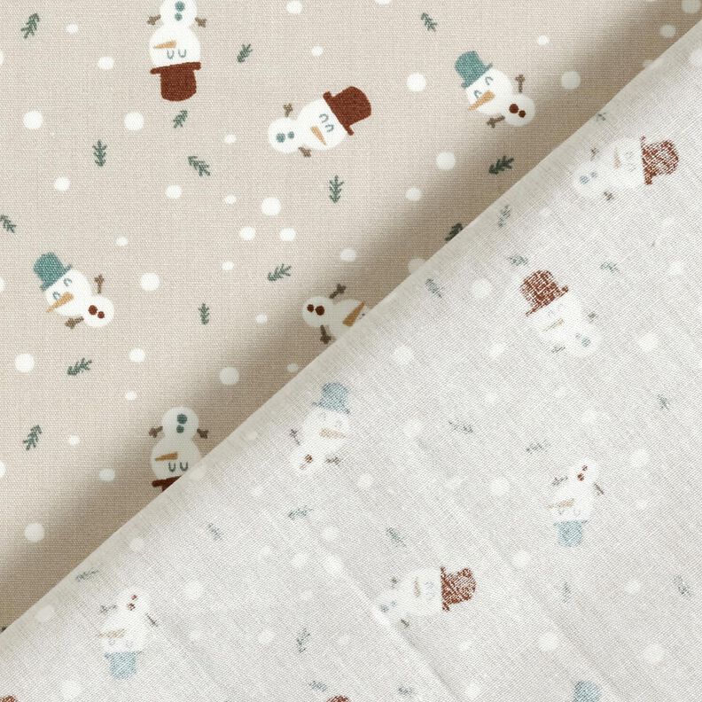 Bomullstyg Poplin Söta snögubbar – ljus gråbrun, image number 4
