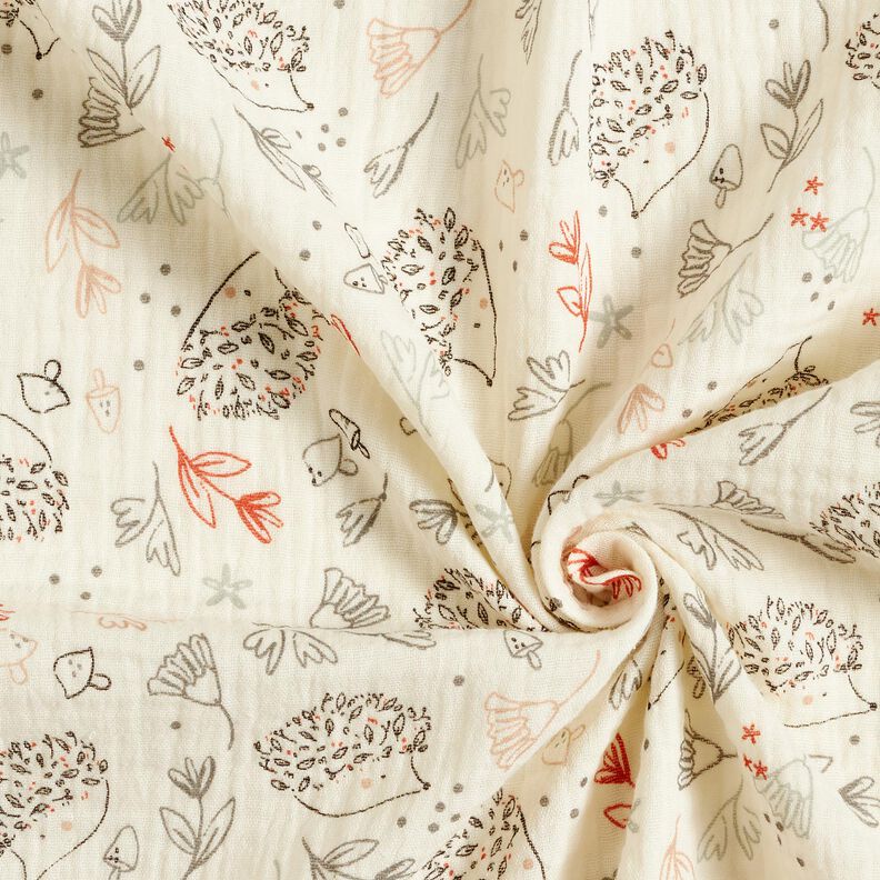 Muslin/Dubbel-krinkelväv igelkottar och skogsväxter – yllevit, image number 3