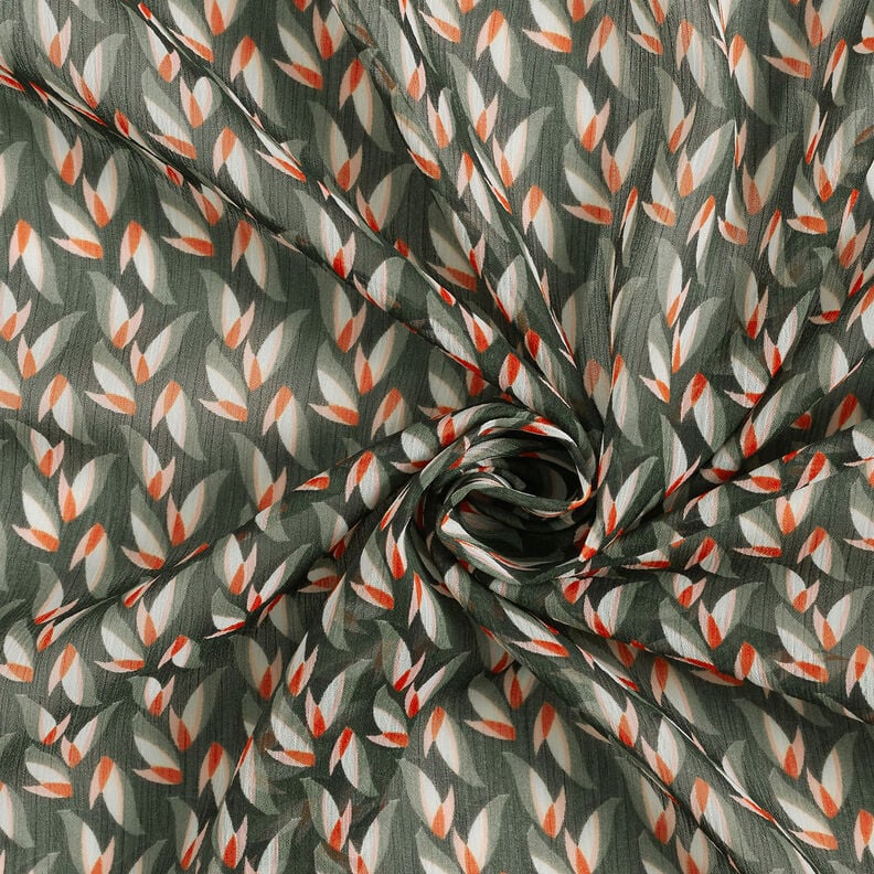 Crepe-chiffong bladmönster – svart/vass, image number 3