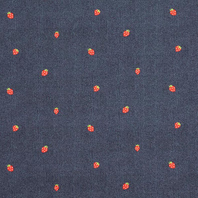 Bomullsjersey jordgubbar med jeanslook Digitaltryck – blågrått/eldröd,  image number 1