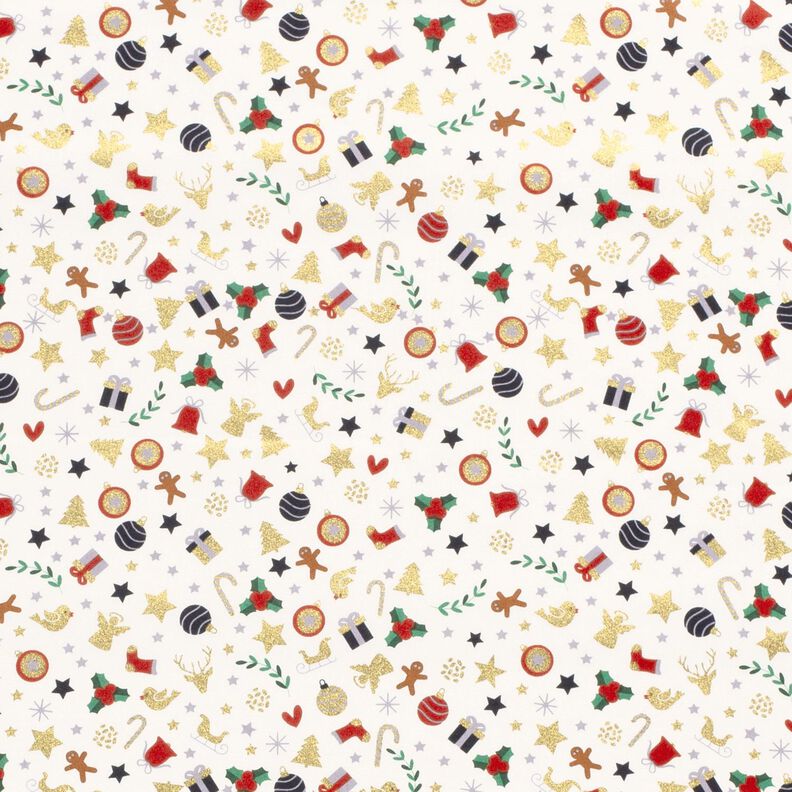 Bomullstyg Poplin små julmotiv – ljusbeige/guld,  image number 1