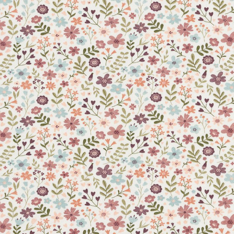 Bomullsjersey blomsteräng – elfenbensvit, image number 1