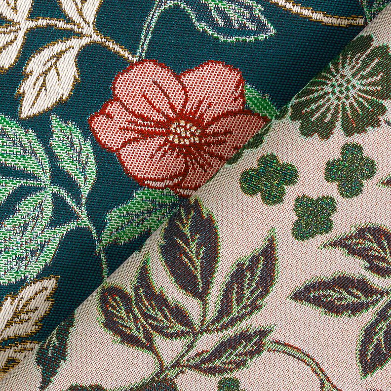 Dekorationstyg Jacquard Vintageblommor – petrol/mörkröd, image number 4