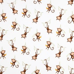 GOTS Bomullsjersey apor i djungeln Digitaltryck | Poppy Fabrics – vit/mörkbrun,  GOTS Bomullsjersey apor i djungeln Digitaltryck | Poppy Fabrics – vit/mörkbrun,