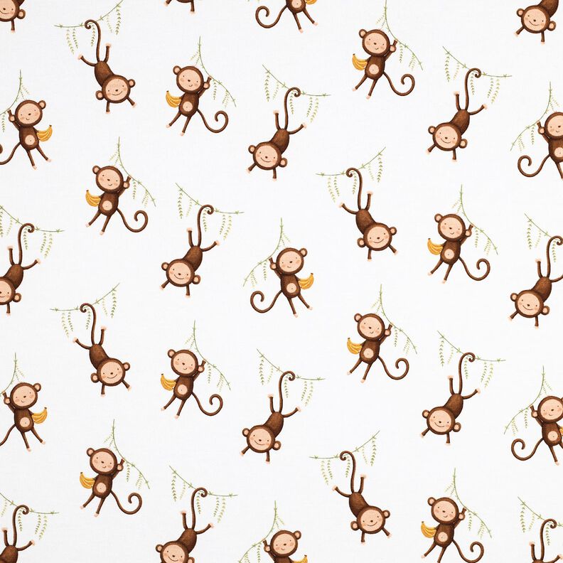 GOTS Bomullsjersey apor i djungeln Digitaltryck | Poppy Fabrics – vit/mörkbrun,  image number 1
