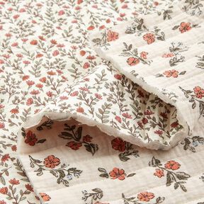 Muslin Quiltat tyg romantiska blommor – yllevit/ljus bärfärg, 