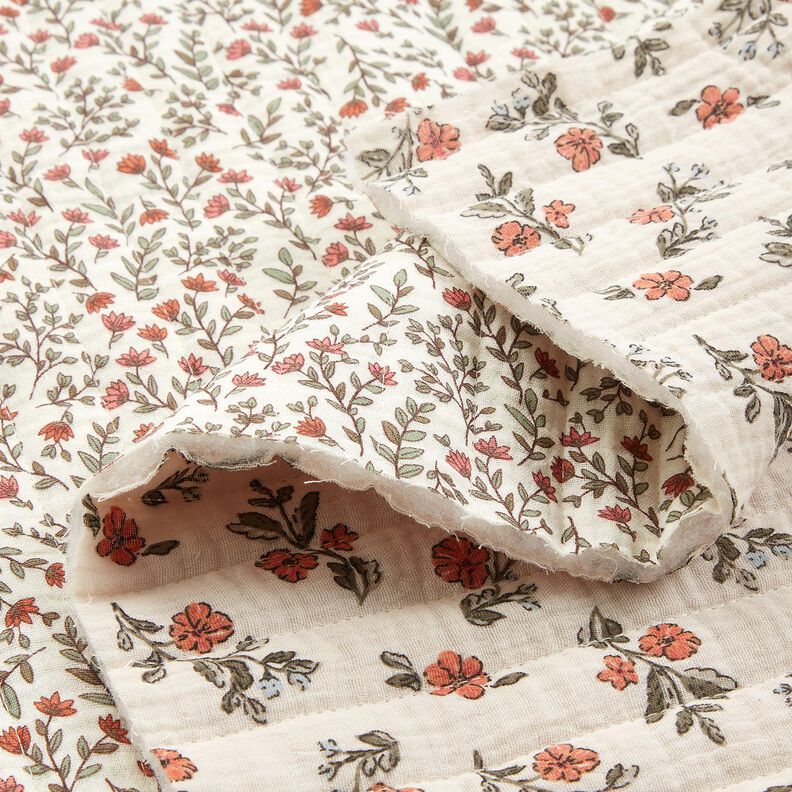Muslin Quiltat tyg romantiska blommor – yllevit/ljus bärfärg,  image number 2