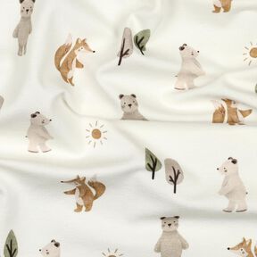 Bomullsjersey Djur i skogen Digitaltryck | Poppy Fabrics – elfenbensvit/anemon, 