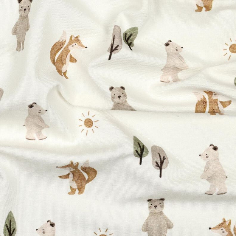 Bomullsjersey Djur i skogen Digitaltryck | Poppy Fabrics – elfenbensvit/anemon,  image number 2