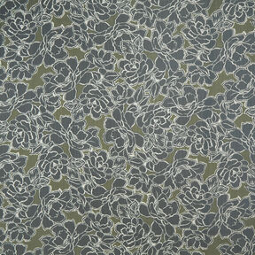Crepe-chiffong stora blommor – marinblått/khaki, 