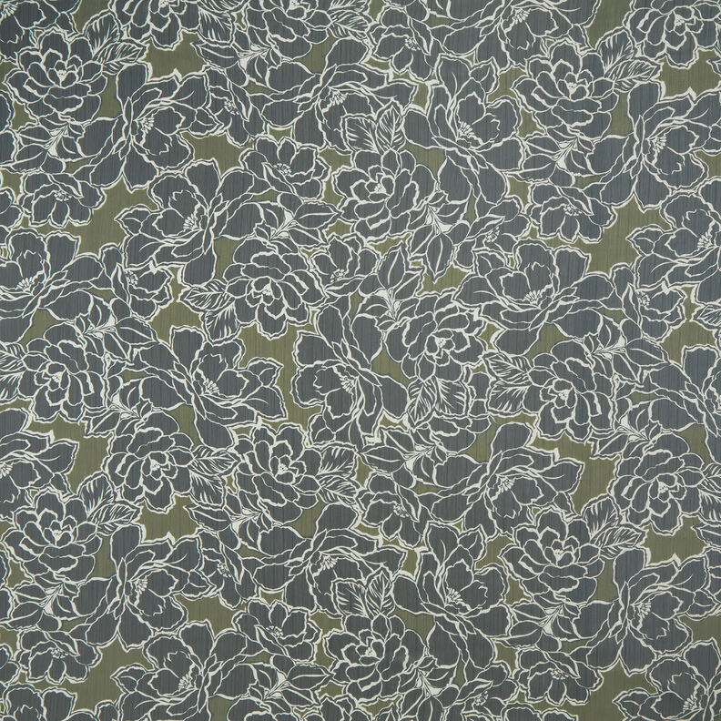 Crepe-chiffong stora blommor – marinblått/khaki,  image number 1