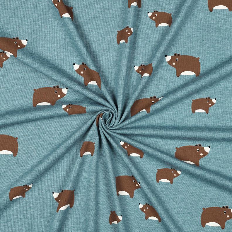 Bomullsjersey björnar | Poppy Fabrics – blågrå/brun,  image number 3