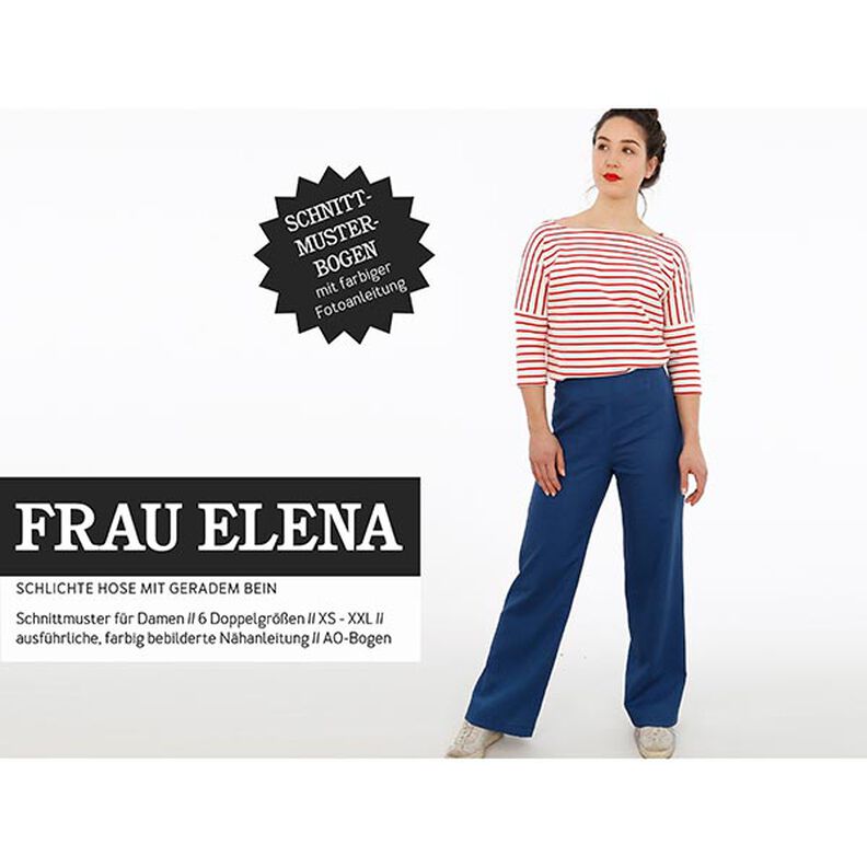 FRAU ELENA - enkla byxor med raka ben, Studio Schnittreif  | XS -  XXL,  image number 1