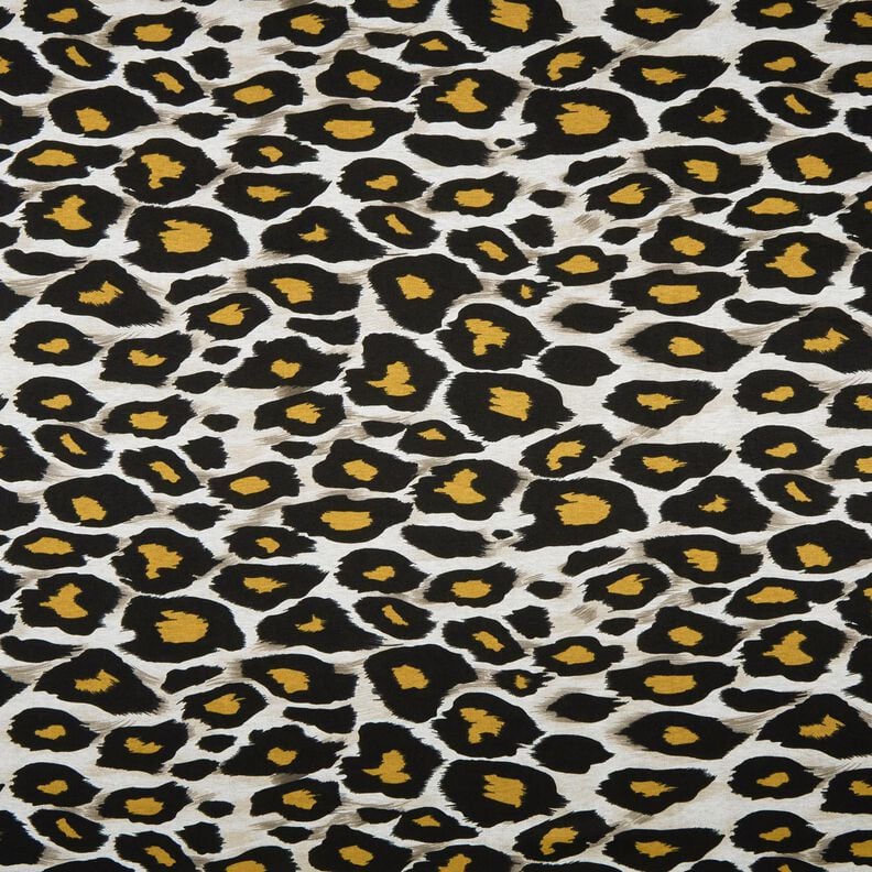 Viskosjersey Stora leopardfläckar – ljusgrått/currygul,  image number 1