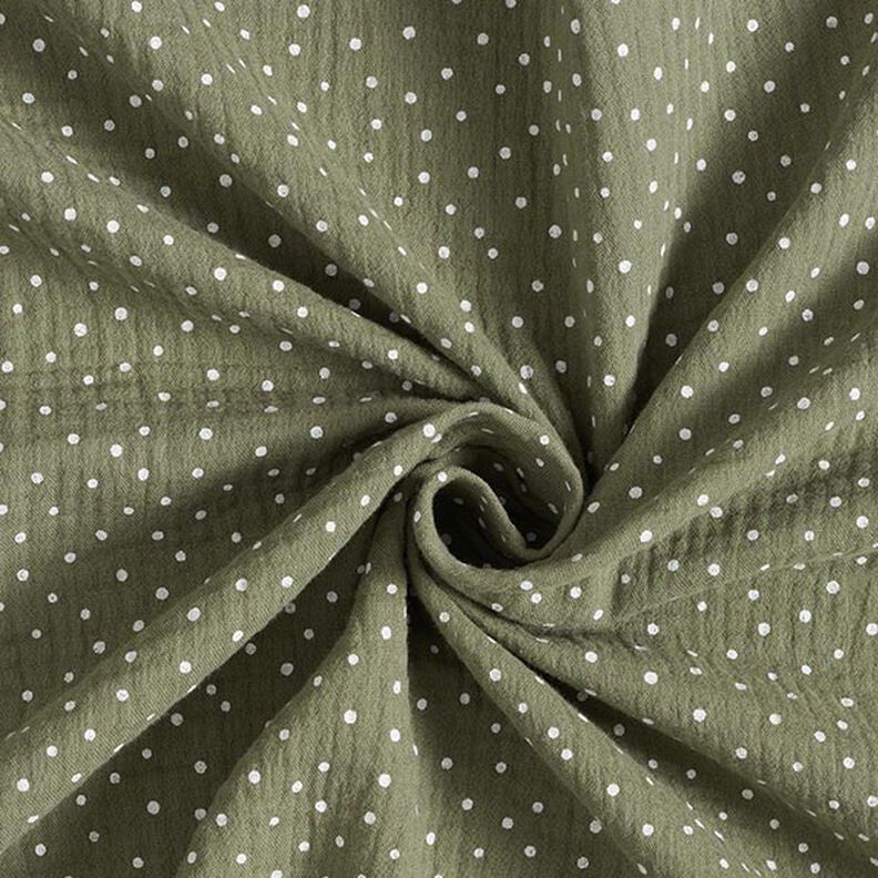 Muslin/Dubbel-krinkelväv prickar – ljusoliv/vit, image number 3