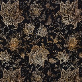 Bomullsjersey gyllene mandalablommor | Glitzerpüppi – svart/guld, 