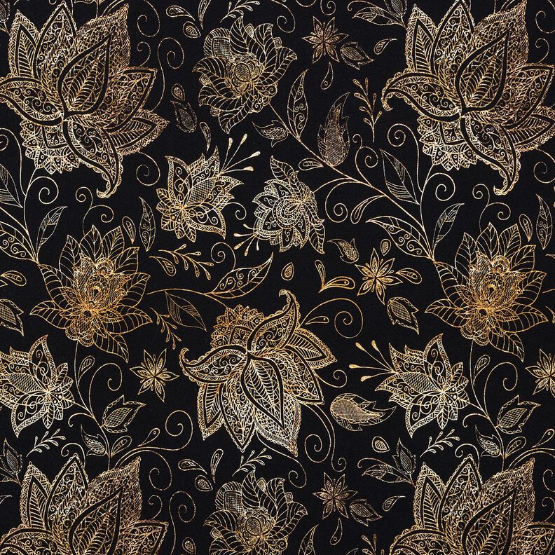 Bomullsjersey gyllene mandalablommor | Glitzerpüppi – svart/guld,  image number 1
