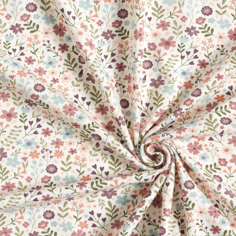 Bomullsjersey blomsteräng – elfenbensvit, image number 3