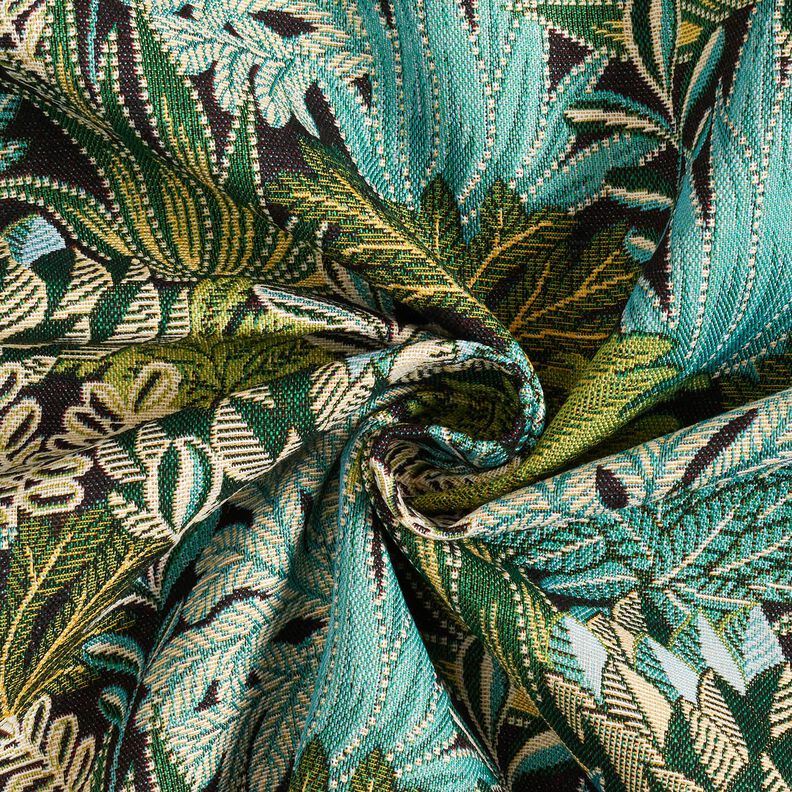 Dekorationstyg Jacquard djungelblad – svart/grön,  image number 3