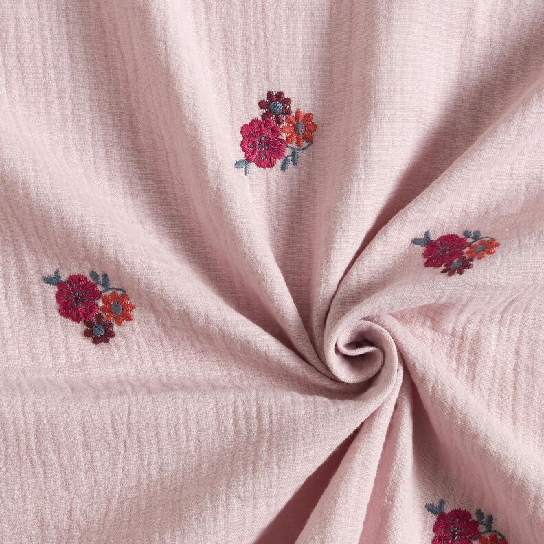 Muslin/Dubbel-krinkelväv Broderade blommor | Poppy Fabrics – ljus gammelrosa,  image number 3