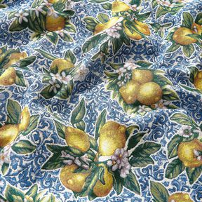 Dekorationstyg Gobeläng citronblomma – blå/grön, 