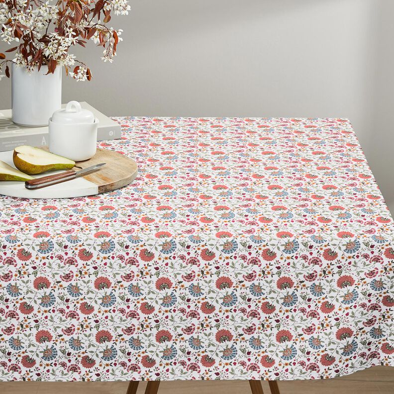 Bomullstyg Poplin Eleganta blomrankor – vit/bär, image number 7