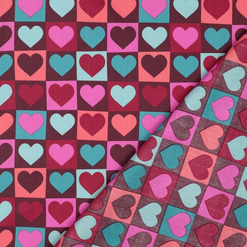 Bomullspoplin diamanthjärtan | Poppy Fabrics – burgunder, image number 4