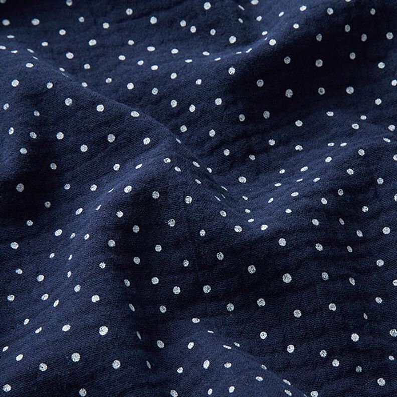 Muslin/Dubbel-krinkelväv prickar – marinblått/vit, image number 2