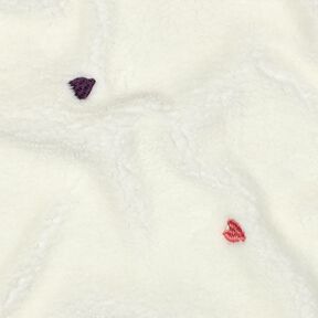 Teddyplysch broderade hjärtan | Poppy Fabrics – elfenbensvit/rose, 