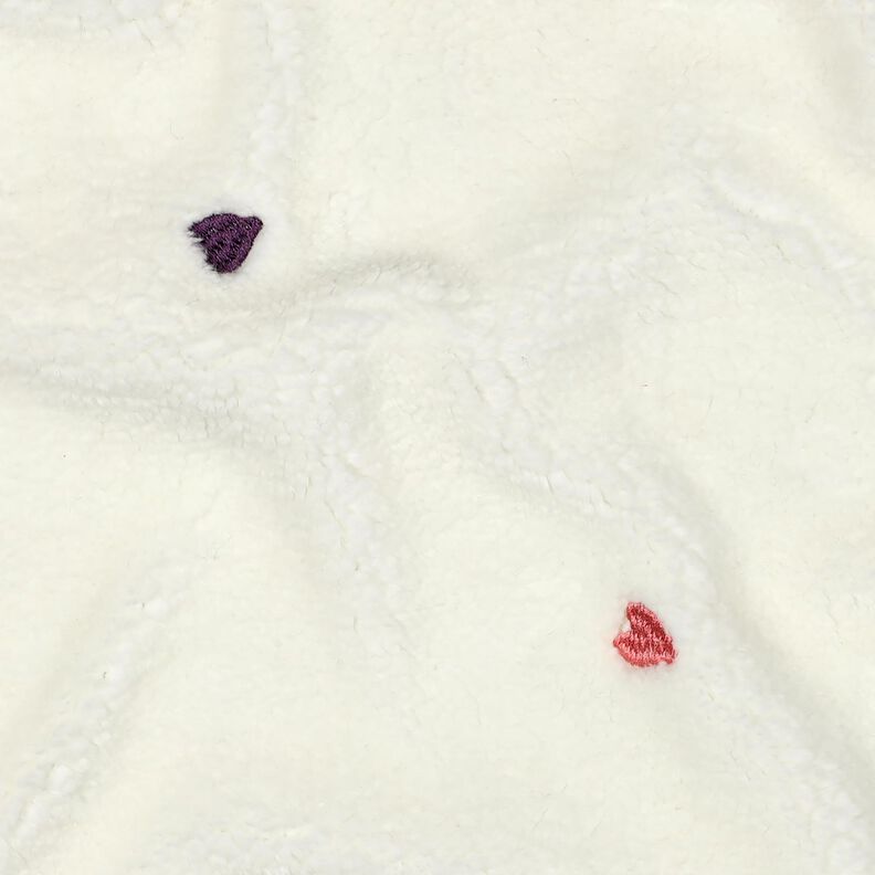 Teddyplysch broderade hjärtan | Poppy Fabrics – elfenbensvit/rose, image number 2
