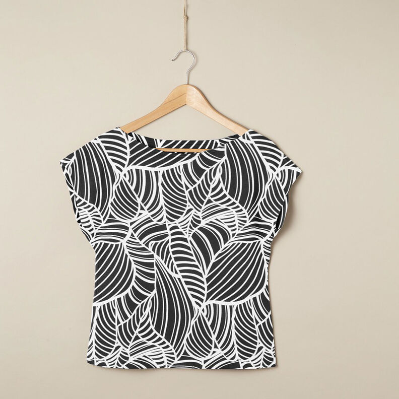 viskosjersey abstrakta blad – svart/vit, image number 6