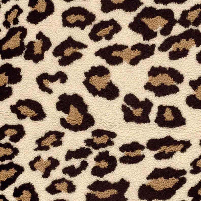 sherpa teddyplysch leopardmönster – mandel/svart,  image number 1
