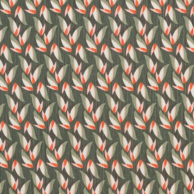 Crepe-chiffong bladmönster – svart/vass, image number 1