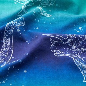 Bomullsjersey Dinosauriekonturer | Glitzerpüppi – blålila/pepparmynta, 