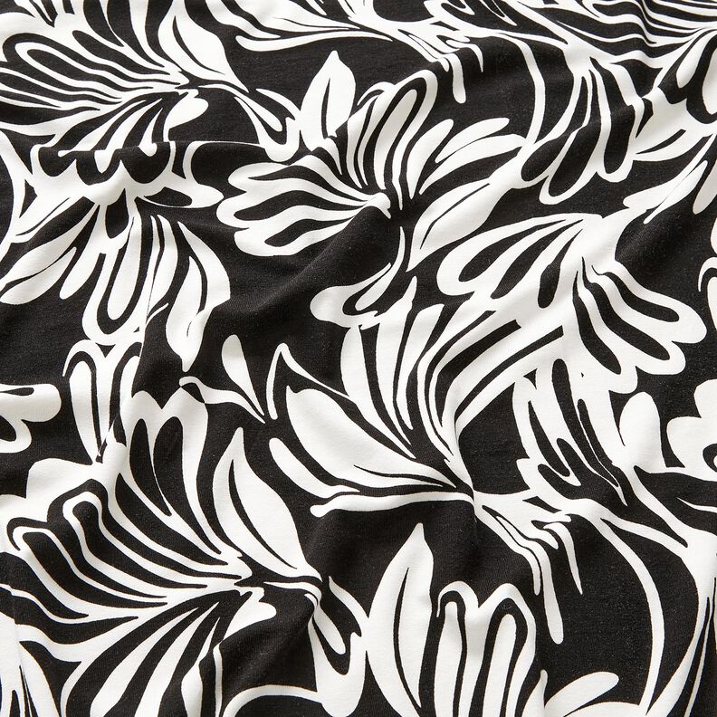 Viskosjersey Abstrakta blommor – svart/elfenbensvit,  image number 2