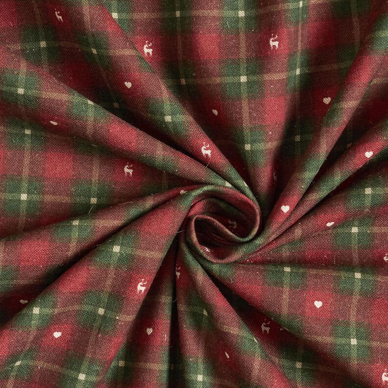 Dekorationstyg Halvpanama rutor med hjärtan – mörkröd/mörk furu,  image number 3