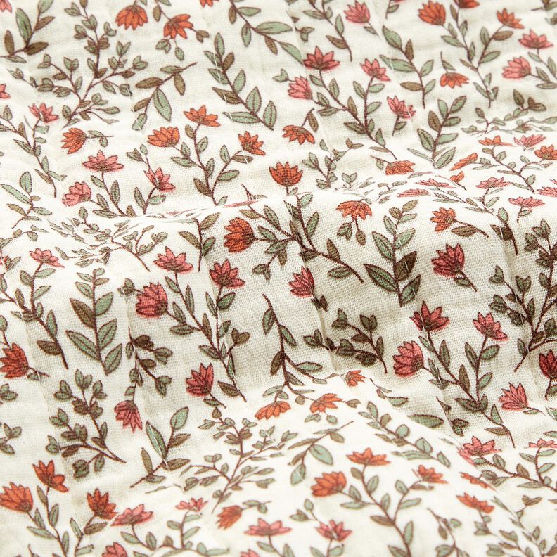 Muslin Quiltat tyg romantiska blommor – yllevit/ljus bärfärg,  image number 4
