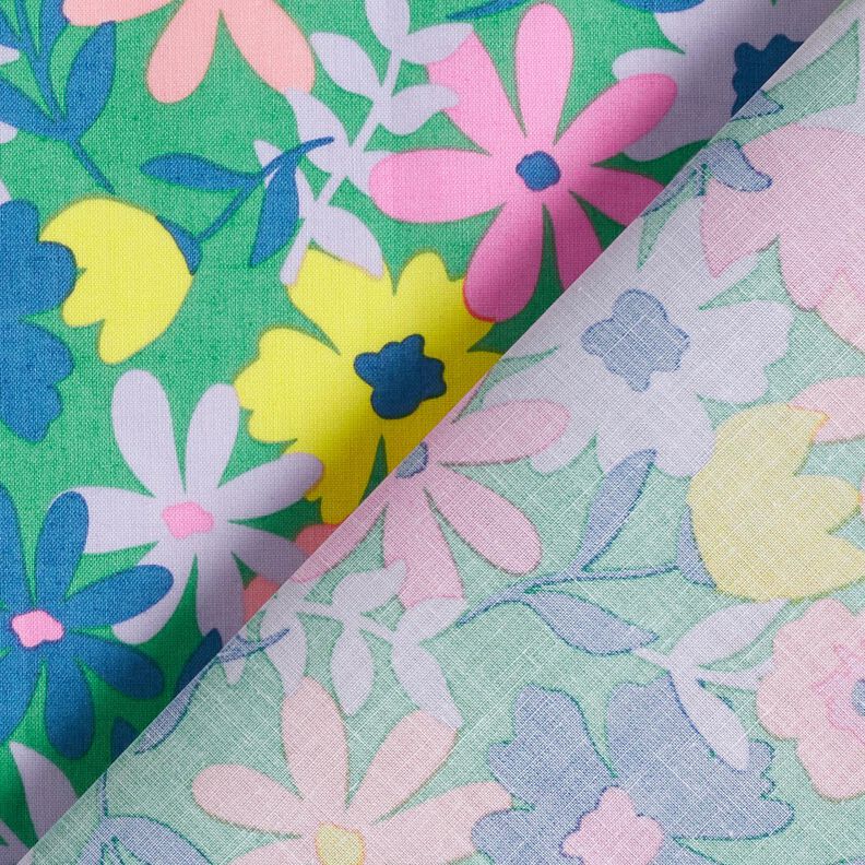Behandlad bomull Pastellblommor | Poppy Fabrics – gräsgrönt/rosa, image number 5